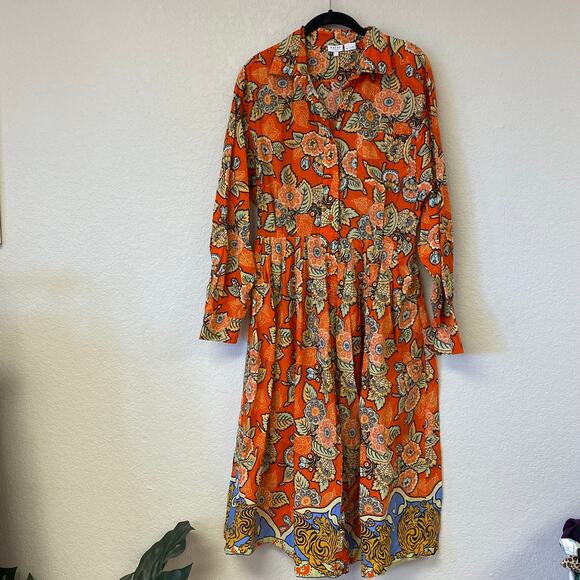 Rhode Resort Floral Maxi Shirt Dress Orange Small - Picture 1 of 6